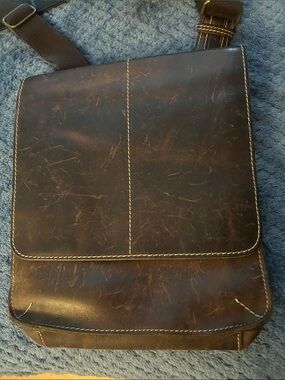 Vintage Pelle Studio Distressed Dark Brown Leather Messenger Bag